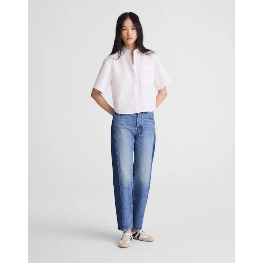 Madewell Women Medium White Straight Hem Top  Poplin Short Sleeve Cotton Relaxed - Picture 2 of 14